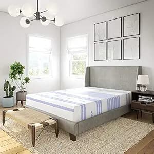 Vibe Gel Memory Foam 12-Inch Mattress Wood Slat and White Metal Platform Bed Frame, Queen
