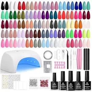 Beetles Gel Nail Polish Kit with U V Light - 80Pcs Color Enchantment 55 Colors Gel Polish Starter Kit with Base Top Coat DIY Nails Supply Stickers Manicure Tools Home Salon Gift for Women