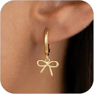 Mothers Day Gifts for Mom Daughter - Gold Earrings for Women Girls Bow Earring Jewelry Huggie Hoop Stud Earrings Hypoallergenic CZ Pearl Drop Bow Earring Gifts for Girls Wedding Birthday Gifts