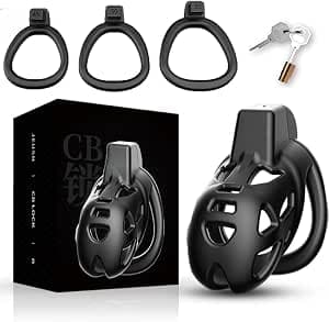 Male Chastity Cage Sex Toys Lightweight Penis Cage Chastity Device with 3 Sizes Rings and Invisible Lock, BDSM Bondage Restraint Device Adults Sex Toys for Men(S)