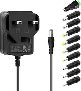 Aclorol DC Power Adapter 12V 1A 12W ac/dc Power Supply Adapter 100-240V AC to 12V DC Adaptor Converter Wall Plug for LED Strip Router Camera Monitor TV Box Printer with 10 Tips Connector UL Listed