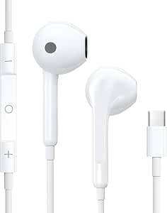 USB C Headphones for iPhone 17 16 15,Wired Earphones with Mic & Volume Control,Wired Headphones for Samsung S23 FE S22 S21 S20 A53 A54,HiFi Stereo Earbuds for iPad Pro Pixel 7/6/5/4 OnePlus 9 8（white）