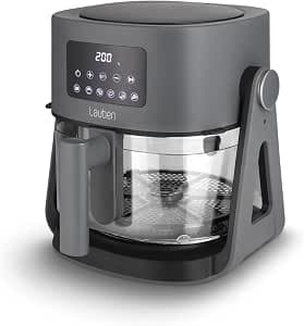 Lauben Glass&Grill Air Fryer 3-in-15500BG Hot Air Fryer with Capacity 4.2 L, Glass Frying Basket, 6 Programmes + Manual Adjustment, 3-in-1 - Can be Used as a Grill and Frying Pan, PFOA Free
