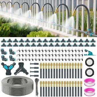 360° Adjustable Automatic Drip Irrigation Kit, 200FT Quick-Connect Garden Watering System with 32 Bendable Nozzles & 1/4" Fast-Lock Tubing for Vegetable Beds, Potted Plants, Lawn
