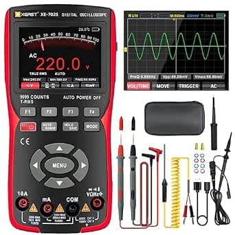 Handheld Oscilloscope, 9999 Counts Digital Multimeter with K-Probe Pyrometer, 10MHz Bandwidth 48MSa/s High Sampling Professional LED Oscilloscope, Auto Calibration Function DC/AC Voltage/Current Test