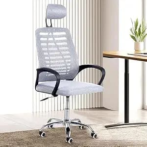 Casa Copenhagen,Mesh Office Desk Chair,Rocking Chairs Ergonomic Computer Chair Adjustable High with Headrest and Comfortable Armrest Swivel Chair - Ash Grey & Black Handle