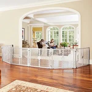 Toddleroo by North States - Superyard Duo Extra Wide Baby Gate & Play Yard: 6 Panel Baby Playpen - Included Wall Mount Kit - Made in USA - 38.5 to 201 Inches Wide - 26 Inches Tall - Light Gray