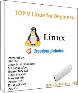32GB 9-in-1 Linux bootable USB for Ubuntu,Linux Mint,Mx Linux,Zorin OS,Linux Lite,ElementaryOS etc.| Try or Install Linux | Top 9 Linux for Beginners| Boot Repair | multiboot USB