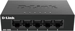 D-Link 5-Port Gigabit Unmanaged Ethernet Switch, Silent Fanless, Sturdy Metal, QoS, Desktop/Wall Mount, Network Hub, Energy Saving, Network Splitter, Plug and Play (DGS-105GL-V2)