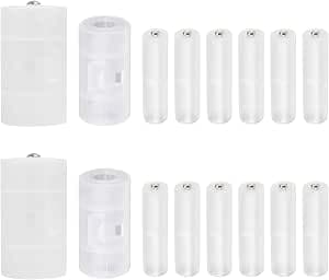 12pcs AAA to AA Battery Converter AAA to AA Battery Adapter and 2pcs AA to C Battery Converter and 2pcs AA to D Battery Adapter 16pcs
