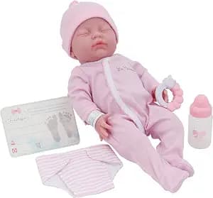 Original 17" La Newborn by JC Toys - Realistic Washable All Vinyl Closed Eye Sleeping Baby Doll- Pink Gift Set , Blue