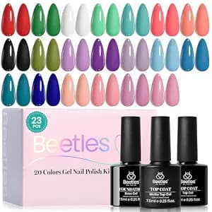 Beetles Gel Nail Polish Set - 23pcs Gel Polish Set Summer Colors, 20 Colors Pink Green Blue Uv Gel Polish with Base Top Coat, All Season Manicure Tools for Beginners Nail Art Home