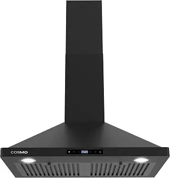 COSMO COS-63175S-BK 30 in. Vista Collection 380 CFM Ducted Wall Mount Range Hood, Touch Controls, LED Lights, Matte Black