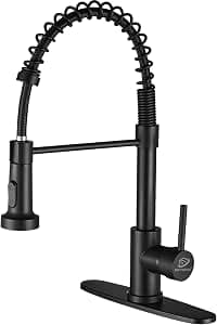 Matte Black Kitchen Faucet with Pull Down Sprayer, GIFTQOOL Kitchen Sink Faucets Single Handle Stainless Steel Commercial Tap 1 Hole Modern RV Faucets