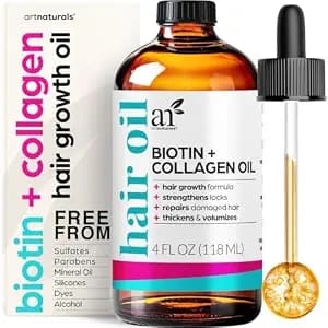 artnaturals Biotin Collagen Hair Oil 4.0oz - Growth Promoting Volumizing Formula - Reduce Hair Loss, Strengthens and Nourishes Hair - Controls Frizz & Improves Manageability