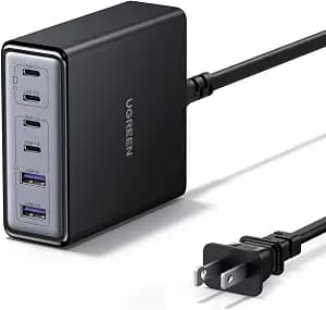 UGREEN 100W USB C Charging Station, 6-Port GaN Desktop Charger with 4 USB-C & 2 USB-A, Smart Power Distribution for MacBook Pro/Air, Dell XPS, iPad, iPhone 17/16/15, Galaxy S25/S24, Pixel 10/9