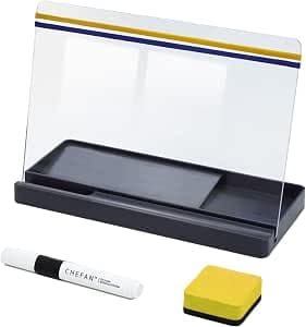 CHEFAN Acrylic Memo Tablet, Dry Erase Board with Storage Stand, Clear 10" x 7" w/Marker
