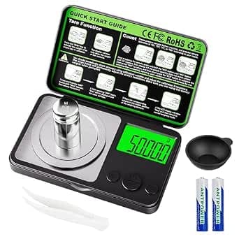 Wigearss 0.001g/50g Digital Milligram Scale, Mini Gram Scale,Pocket Micro Scale for Jewelry,Powders,Medicine,food, High Precision Mg Sc-ale with Tweezer,Cal Weight, Battery,Measuring Cup-50g MAX