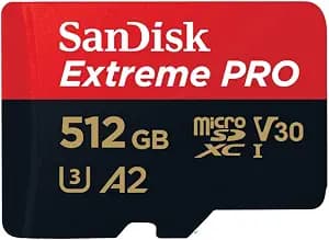 SanDisk Extreme PRO microSDXC UHS-I Tarjeta de memoria 512 GB + adaptador y RescuePRO Deluxe (para teléfonos inteligentes, cámaras de acción o drones, A2, clase 10, V30, U3, transferencia de 200 MB/s)