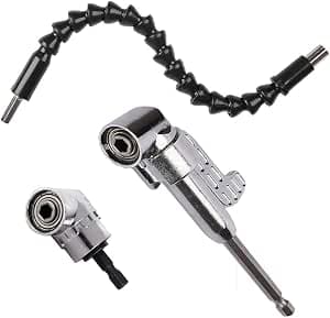 Zythrem 105 Degree Right Angle Drill Adapter Hex Shank Screwdriver Angled Bit Holder Power Drill Tool and Flexible Angle Extension Bit Kit for Tight Corner Workspace
