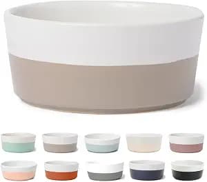 Waggo Dipper Ceramic Dog Bowl for Small and Large Breeds - Heavyweight and Durable Pet Food and Water Dish Crock, Dishwasher Safe, Modern (Vintage Grey, Large)