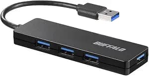 Buffalo BSH4U125U3BK USB Hub, USB 3.0, Slim Design, 4 Ports, Bus Power, Lightweight, Compatible with Windows, Mac, PS4, PS5, Chromebook, Telework, Work from Home