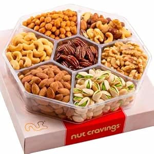 NUT CRAVINGS - Mothers Day Treats, Mixed Nuts Gift Basket in Red Gold Box (7 Assortments, 2 LB) Treats for Adults, Food Arrangement, Healthy Snack Care Package, Kosher