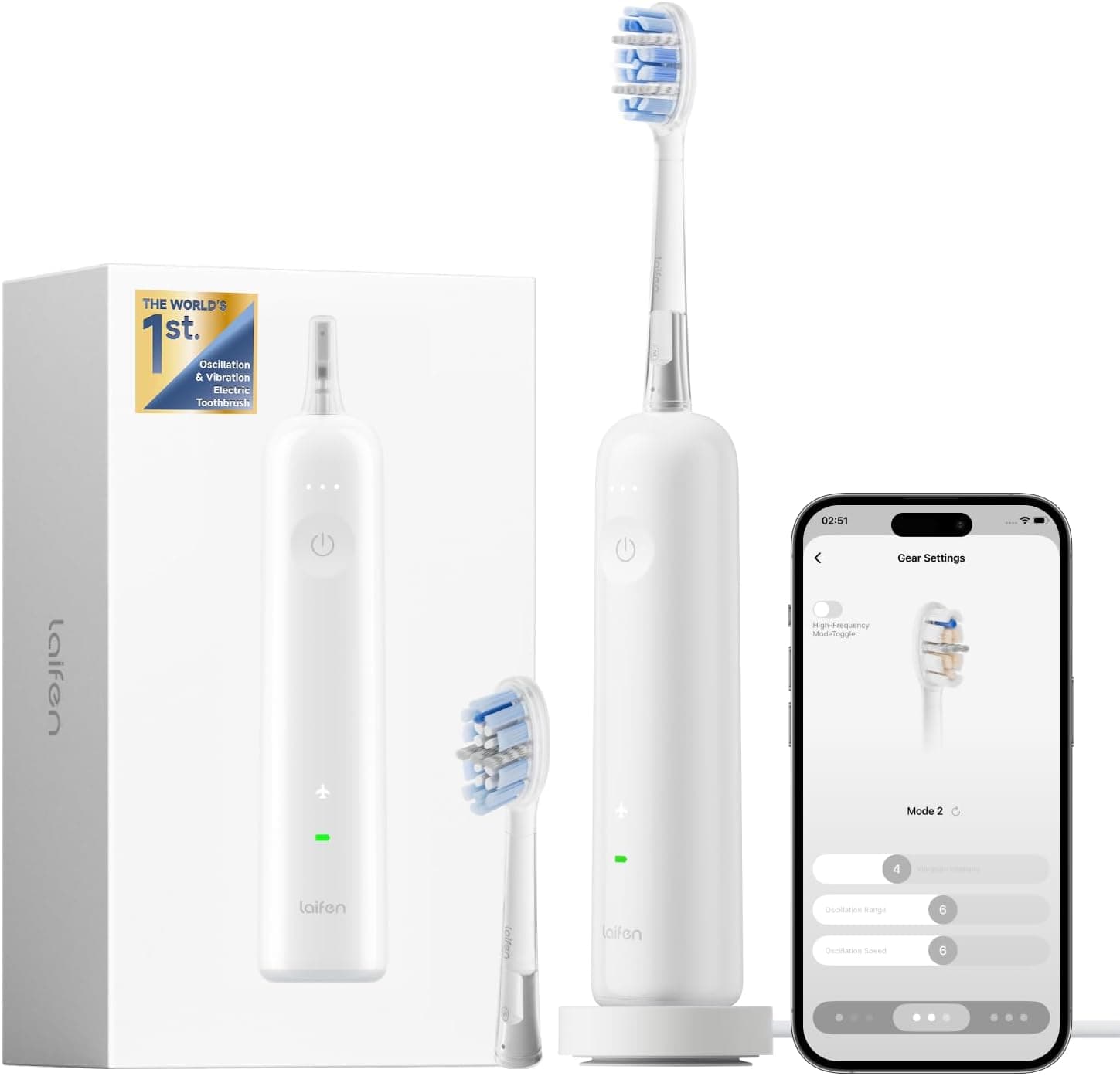 Laifen Wave Pro Electric Toothbrush 60° WaveMotion 66,000 Vpm White