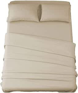 SONORO KATE Bed Sheet Set Super Soft Microfiber 1800 Thread Count Luxury Egyptian Sheets 16-Inch Deep Pocket，Wrinkle and Hypoallergenic-4 Piece (Beige, Queen)