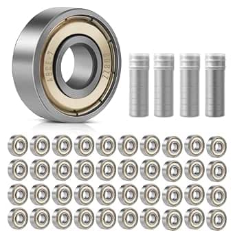 Pack of 40 Ball Bearings, 608ZZ 8 x 22 x 7 mm, Double Shielded Miniature Deep Groove Ball Bearings, Carbon Steel Precision Bearings, 608 Ball Bearings for Skateboards, Rollerblades, Bicycles (40)