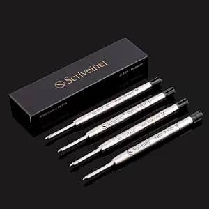 Scriveiner Ballpoint Refill Black Medium - 4 Ballpoint Refills Designed Pens - Stainless Steel Tip with Tungsten-Carbide Ball Refill M - Made in Germany