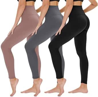 Tnnzeet Pack of 3 Pairs of Leggings, Women's High-Waist, Black Leggings, Opaque, for Sports, Gym
