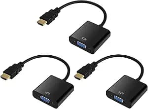 HDMI to VGA, Gold-Plated HDMI to VGA Adapter (Male to Female) for Computer, Desktop, Laptop, PC, Monitor, Projector, HDTV, Chromebook, Raspberry Pi, Roku, Xbox and More - Black, 3 Pack