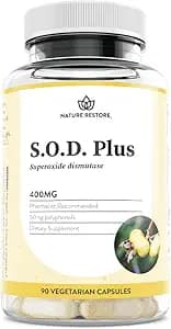 Nature Restore S.O.D. Superoxide Dismutase Supplement, 4,000 IU SOD-Like Activity, Vegan, 90 Capsules, Non-GMO, Gluten Free