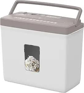 Suntiko 5-Sheet Cross Cut Paper Shredder for Home Office, P-4 High Security Level Document Shredder with 2.38 Gallon Bin, Jam Proof Design & Thermal Protection for Professional Use, Brown + White