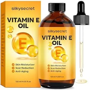 Organic Vitamin E Oil (4.05 Fl Oz), 50,000 IU Face and Body Moisturizer with Almond, Jojoba, and Rosehip Oils, Skincare & Face Moisturizer for Healthy Radiant Skin