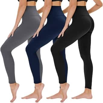 Tnnzeet Pack of 3 Pairs of Leggings, Women's High-Waist, Black Leggings, Opaque, for Sports, Gym