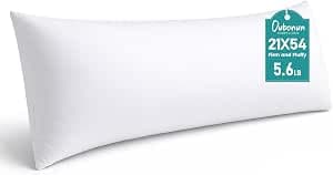 Oubonun Full Body Pillow for Side Sleeper, Adjustable White Long Bed Pillow | Generous Fill Firm Plush Support - Large Loft Insert for Pregnancy Contour, Breathable Sweat-Absorbing Skin-Friendly Cushion