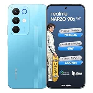 realme NARZO 90x 5G (Flash Blue 2026, 6GB+128GB) | 7000mAh + 60W Biggest Battery & Fastest Charging in the Segment* | 144Hz Bright Display | Sony 50MP AI Rear Camera | 400% Ultra Boom Speaker