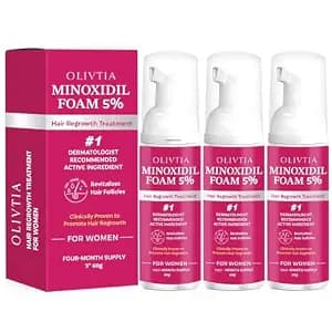 5% Minoxidil Foam for Women Hair Growth: OLIVITA Spray Hair Regrowth Treatment Serum with Biotin & Rosemary -Stop Hair Thinning and Hair Loss For Stronger Thicker Longer Hair 3 Packs