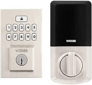 Weiser SmartCode Keypad Electronic Deadbolt – Satin Nickel Keyless Entry Lock, Back-Lit Touchpad, 50 User Codes + Master Code, SmartKey Re-Key, ANSI/BHMA Grade 2 – Fits 1-3/8″-1-3/4″ Doors