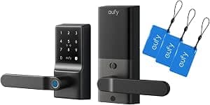 eufy Smart Lock C33 with 3pcs NFC Card, Keyless Fingerprint Door Lock with Handle, Built-in Wi-Fi, Remote Control, Biometric Entry, Auto-Locking