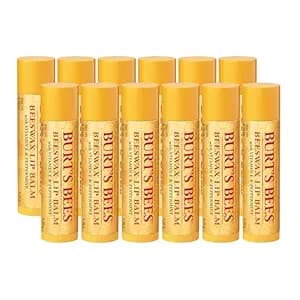 Burt's Bees Back To School Gift Ideas, Lip Balm - Original Beeswax 12 Count Pack in Bulk, Lip Moisturizer With Responsibly Sourced Beeswax, Natural Origin Conditioning Lip Treatment, 12 Tubes, 0.15 oz