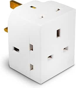 3 Way Double Plug Adaptor - Multi Plugs Extension Sockets Adapter - UK 3 Pin Socket Extensions 250V 13 Amp - Power Extender Multiplug Block for Kitchen, Office, PC, TV, Indoor Lighting