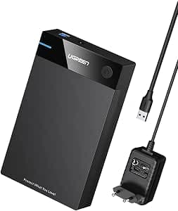 UGREEN USB 3.0 Hard Drive Enclosure UASP 3.5 Inch External Case for 3.5 Inch SATA SSD and HDD with USB 3.0 Cable and 12 V 2 A Power Supply Tool-Free