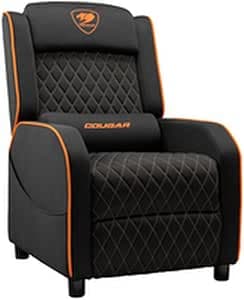 COUGAR Ranger One Gaming Sofa, Breathable Woven Fabric, Side Storage Pocket, Headrest and Lumbar Cushion, Adjustable Design, Up to 150kg Capacity - Black and Orange
