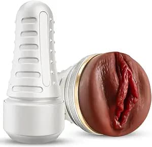 Male Masturbator Realistic Pocket Pussy Vagina Textured with 7.5in Depth Soft and Fleshy Texture,Penis Training Masturbators Sex Machine Toy for Men (Brown)