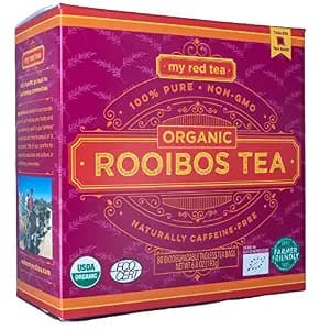 My Red Tea USDA Organic Rooibos Tea 80 Tagless Teabags Single-Origin Farmer-Friendly Caffeine-Free Sustainably Farmed in South Africa Pure & Natural