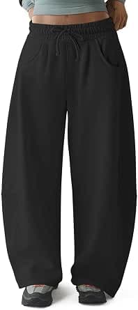 HeSaYep Women's Fleece Lined Sweatpants Barrel Leg Baggy Sweat Pants Winter Thermal Cotton Pants with Pockets