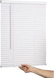 LOTUS & WINDOWARE Cordless Mini Blind, 1" Vinyl Slats, 35" Wide x 60" Long - White, Window Blinds for Home and Office, Interior Door Blinds - Light Filtering